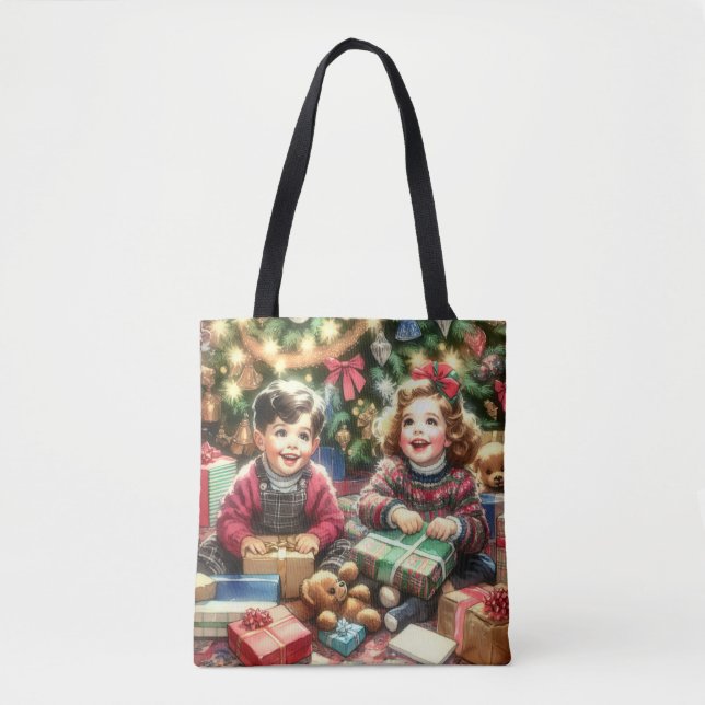 Bolsa Tote Crianças Nostálgicas Doce no Natal de e para (Frente)