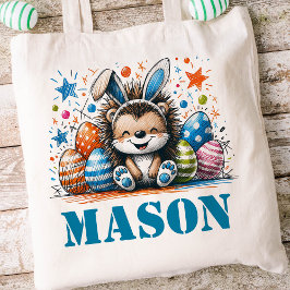 Bolsa Tote Crianças páscoas Nome Boys Bunny Hedgehog