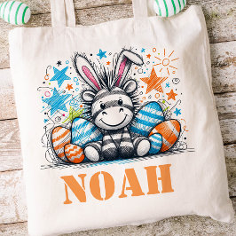 Bolsa Tote Crianças páscoas Nome Boys Bunny Zebra
