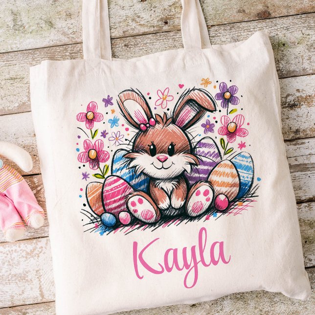 Bolsa Tote Crianças páscoas Nomes Raparigas Coelho Coelho Coe (Bunny Girls Easter Tote)