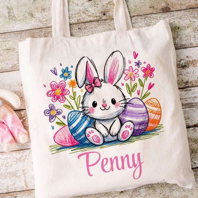 Bolsa Tote Crianças páscoas Nomes Raparigas Coelho Coelho Coe (Bunny Girls Easter Tote)