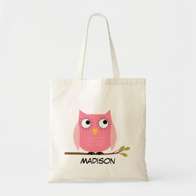 Bolsa Tote Crianças personalizadas: Tote Bag Rosa Owl (Frente)