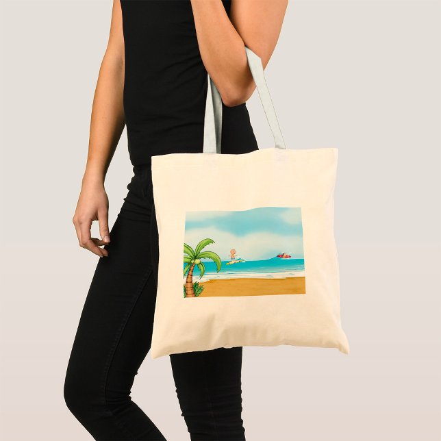 Bolsa Tote Crianças surfando no Oceano de Verão Tropical Beac (Criador carregado)