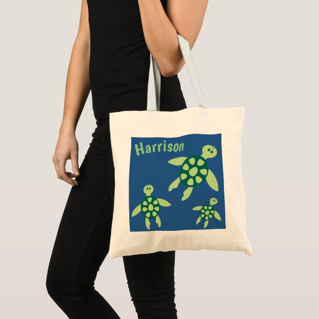 Bolsa Tote Crianças - Tartarugas Nadadoras Personalizadas (Frente (produto))