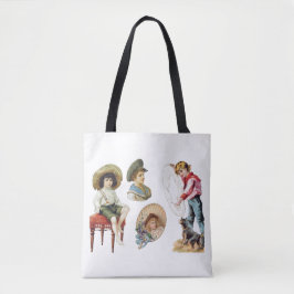 Bolsa Tote Crianças Victorianas charmosas e Colagem de Cães