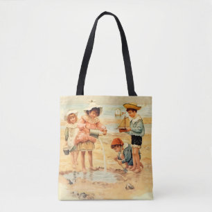 Bolsa Tote Crianças Vitorianas Antigas na Praia Arte Fina