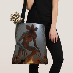 Bolsa Tote Criaturas Demogorgon em torno de uma fogueira