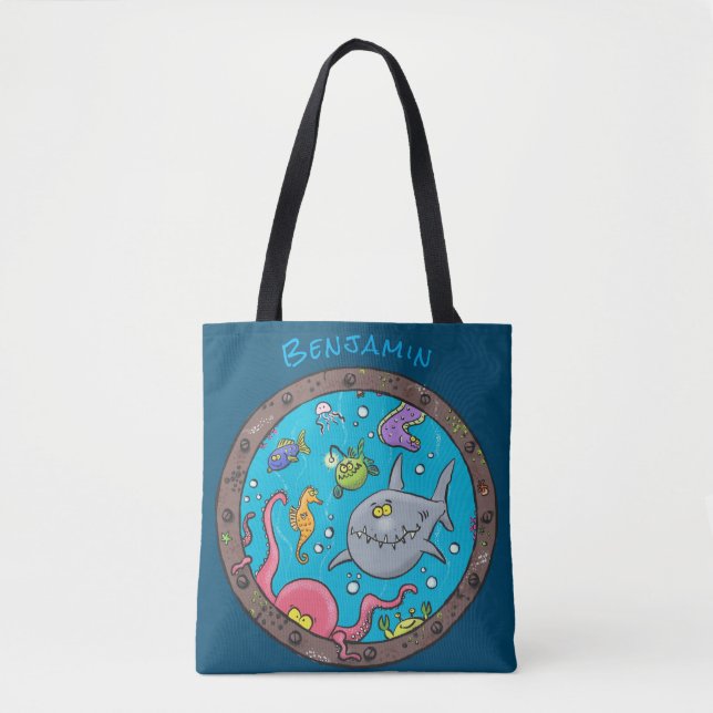 Bolsa Tote Criaturas marinhas engraçadas desenho de desenhos  (Frente)