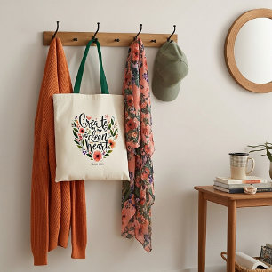 Bolsa Tote Crie em Mim um Coração Limpo floral