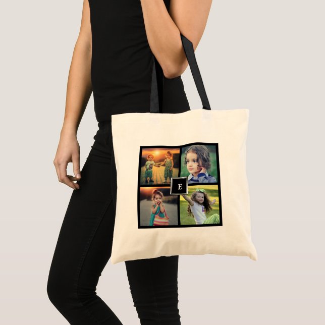 Bolsa Tote Crie os monogramas de colagem de fotos da sua famí (Frente (produto))