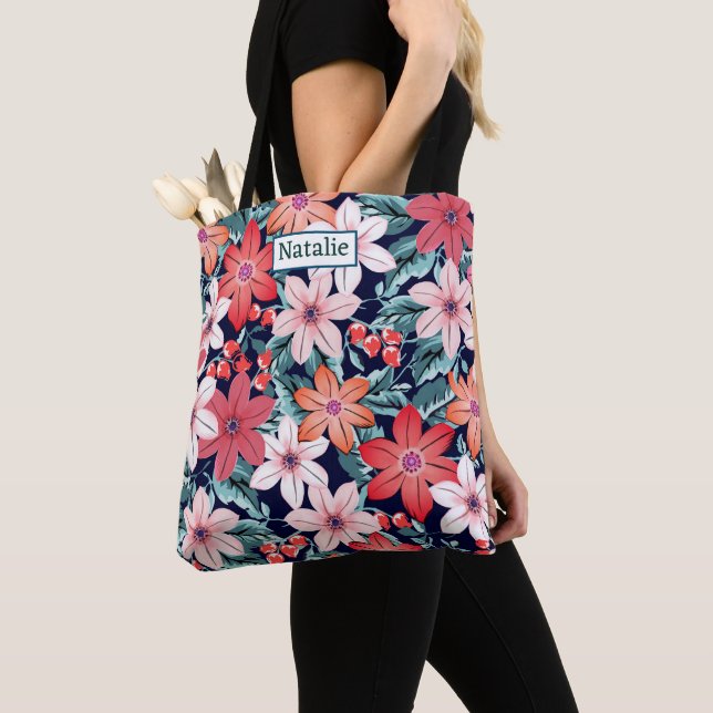 Bolsa Tote Crie seu próprio Floral e mande texto verde-verão  (Close Up)