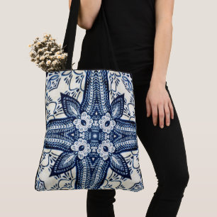Bolsa Tote Crie Seu Próprio Jeans Floral Vintage Azul Persona