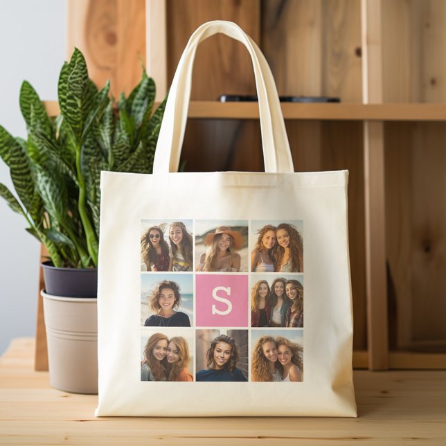 Bolsa Tote Crie seu próprio Monograma Personalizado de Colage (Personalized tote bag with photos and monogram)