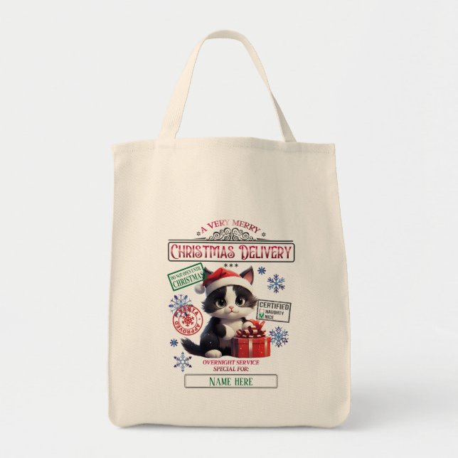 Bolsa Tote Crie Seu Próprio Saco De Presente De Natal De Gato (Frente)