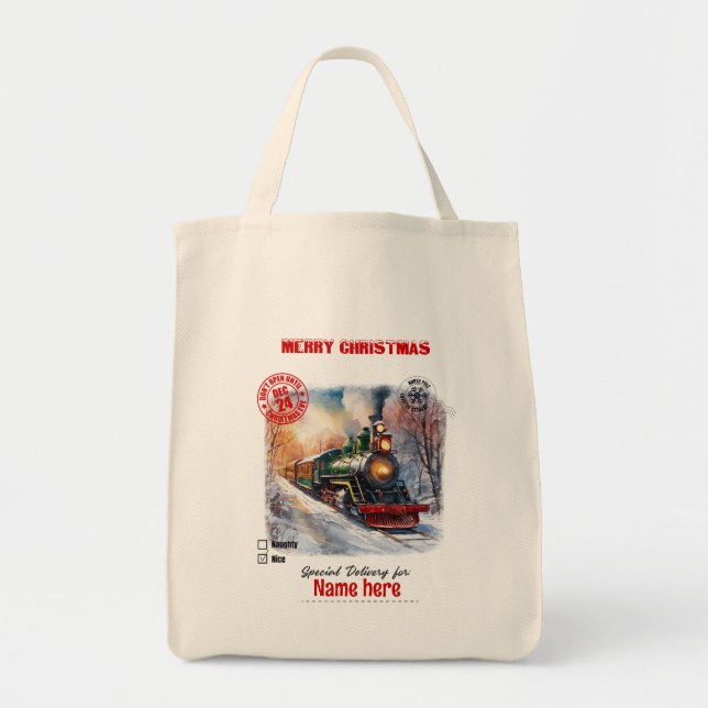 Bolsa Tote Crie seu próprio Saco de Presentes de Trem de Nata (Frente)