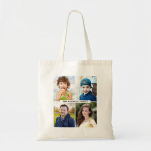 Bolsa Tote Crie Sua Própria Colagem de 4 Fotos com o Nome da