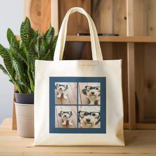 Bolsa Tote Crie Sua Própria Colagem de Fotos - Azul-Marinho 4