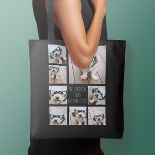 Bolsa Tote Crie uma colagem de fotos personalizada com 8 foto