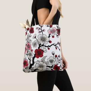 Bolsa Tote Crimson Blossom Elegance - Flora Inspirada no Japo