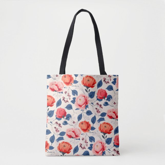 Bolsa Tote Crimson e Coral Flower (Frente)