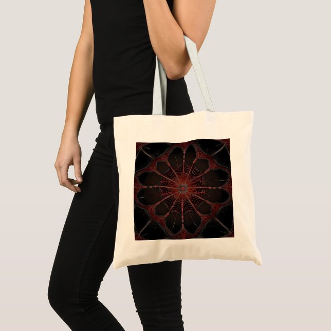 Bolsa Tote Crimson Web: Dança Fractal com a aranha Redback (Frente (produto))