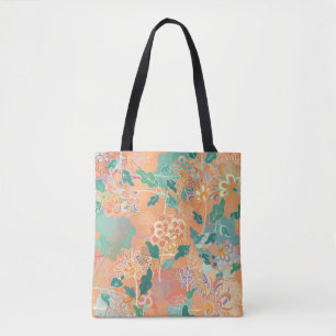 Bolsa Tote crisântemo chinês: padrão laranja floral.