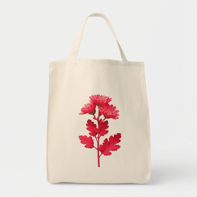 Bolsa Tote Crisântemo Floral Rosa Elegante (Frente)