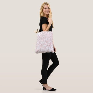 Bolsa Tote Crisântemos Rosa Queimada Desenho Linear com Nome