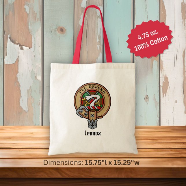 Bolsa Tote Crista do Clã Lennox sobre Tartan (Criador carregado)