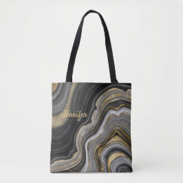 Bolsa Tote Cristal de Ágata Preto Dourado Moderno Nome Person