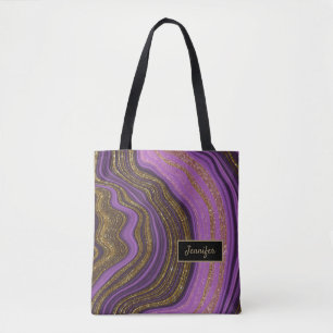 Bolsa Tote Cristal de Ágata Preto Rosa Moderno Nome Personali