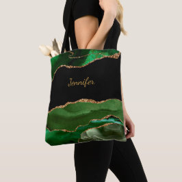 Bolsa Tote Cristal de Ágata Preto Verde Moderno Nome Personal