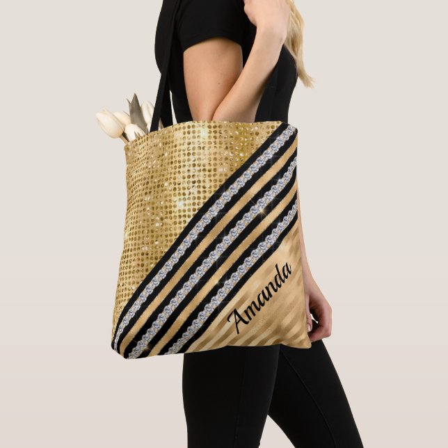 Bolsa Tote Cristal Na moda faux e brilho Dourado personalizad (Close Up)