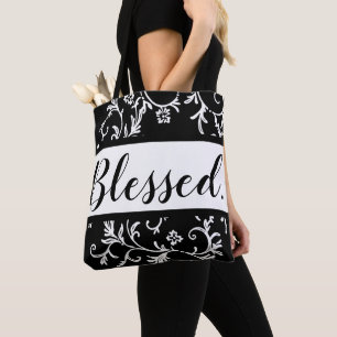 Bolsa Tote Cristão moderno branco preto abençoado do damasc
