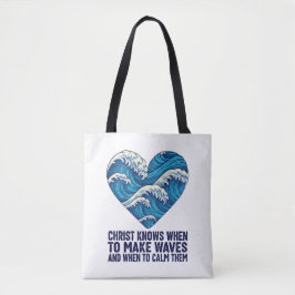 Bolsa Tote Cristo azul oceânico e design de ondas
