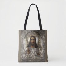 Cristo Pantocrator Silver Oklad Riza Ícone Russo