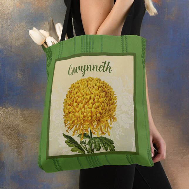 Bolsa Tote Cristóvão Dourado gigante com Damasco verde (Criador carregado)