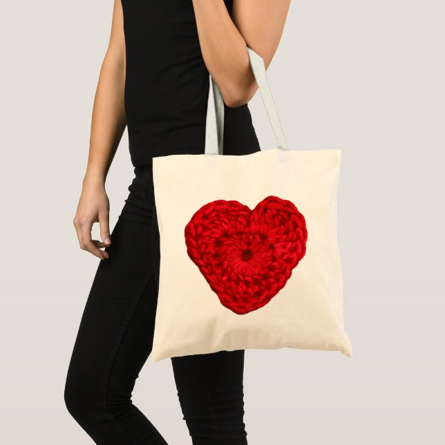 Bolsa Tote Crochet Yarn Heart ・ Artesanatos feitos à mão (Frente (produto))
