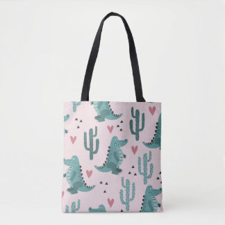 Bolsa Tote Crocodilo bonito, padrão de crocodilo vintage.