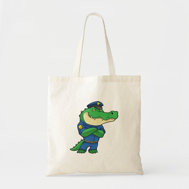 Bolsa Tote Crocodilo como agente da polícia com uniforme (Frente)