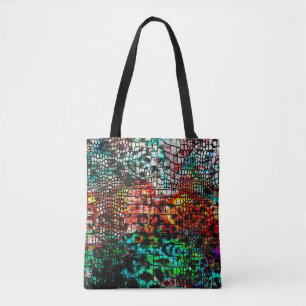 Bolsa Tote Crocodilo e padrão-leopardo com abstra colorido