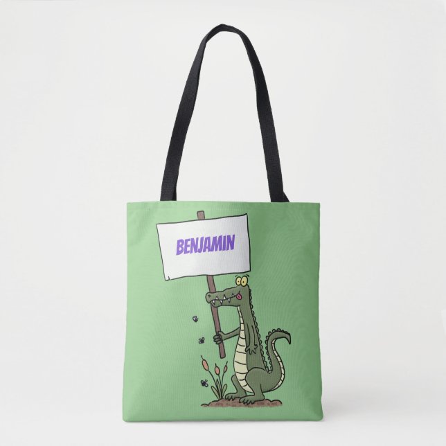 Bolsa Tote Crocodilo engraçado, alinhador com cartoon (Frente)