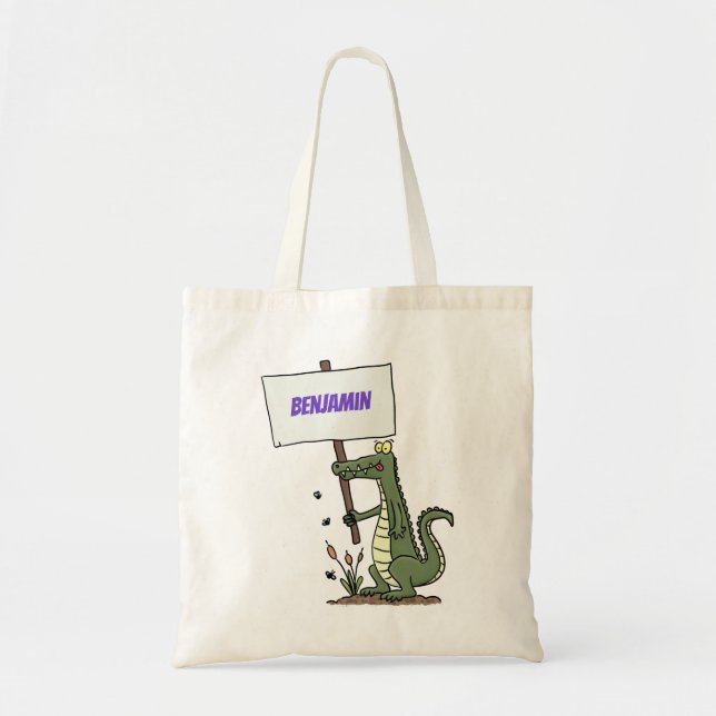 Bolsa Tote Crocodilo engraçado, alinhador com cartoon (Frente)