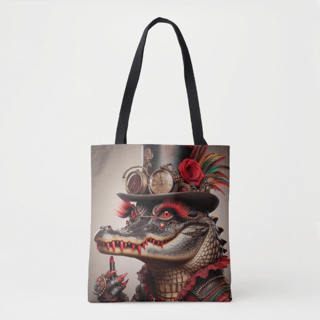Bolsa Tote Crocodilo Steampunk Top Hat Red Lipstick (Frente)