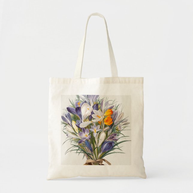 Bolsa Tote Crocus Primavera Fllower Arte Botânica (Frente)