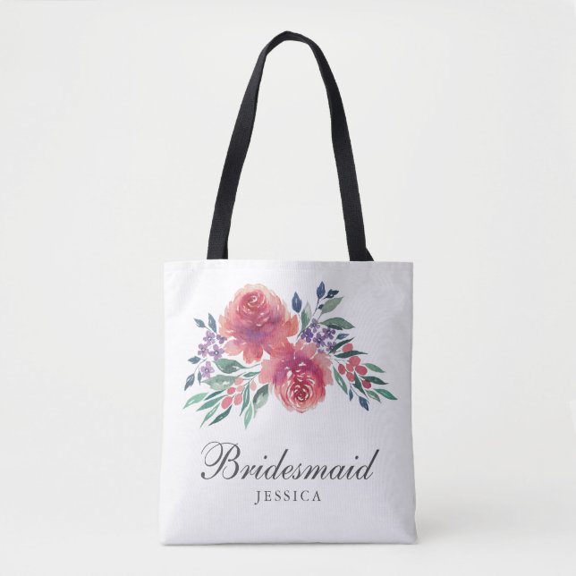 Bolsa Tote Cromada Floral Romântica Por Aquarela (Frente)