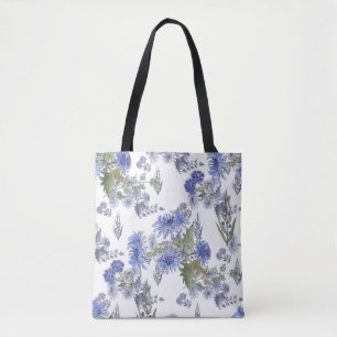 Bolsa Tote Crossântemas azuis, aquarela