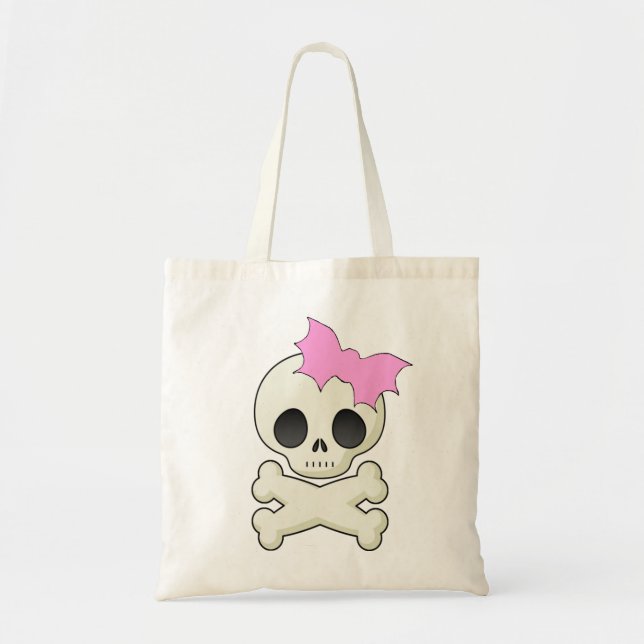 Bolsa Tote Crossbones bonitos do crânio n com arco do bastão (Frente)