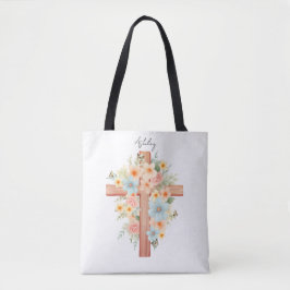 Bolsa Tote Crucifixo de Páscoa Personalizado em Aquarela