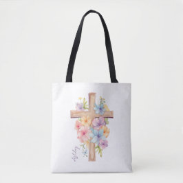 Bolsa Tote Crucifixo de Páscoa Personalizado em Aquarela